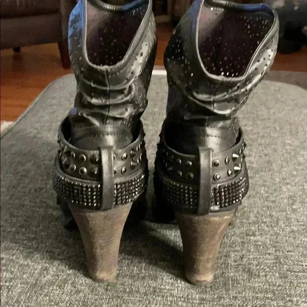 Not Rate Black Rhinestone Slouch Boots
